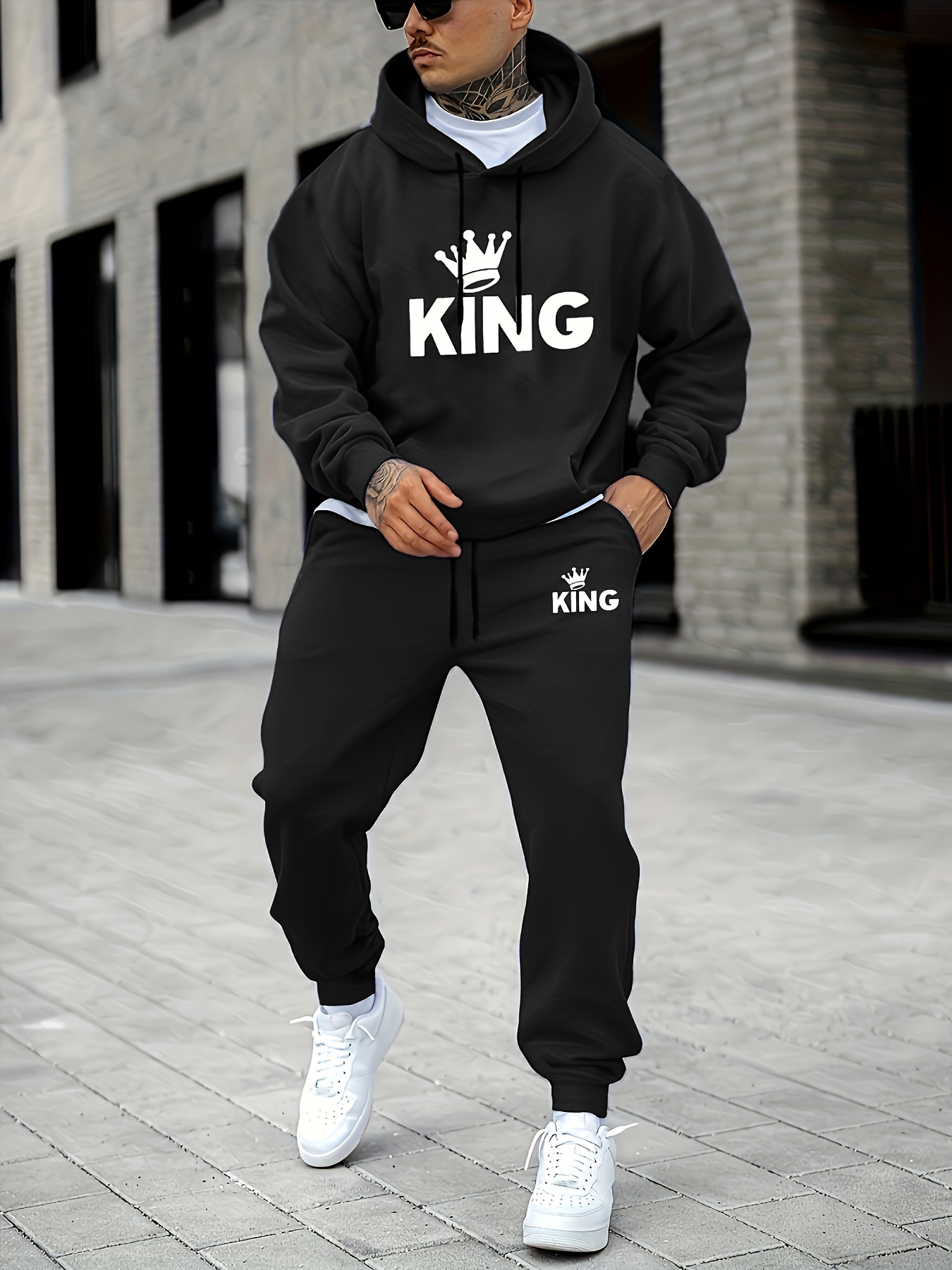 Street Fashion Outfit - Erkek KING Taç Baskılı Eşofman Takımı
