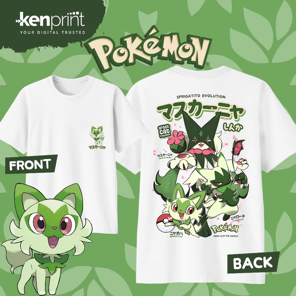 Street Fashion Evolution - Anime Pokémon Sprigatito Evolution Pamuklu Tişört