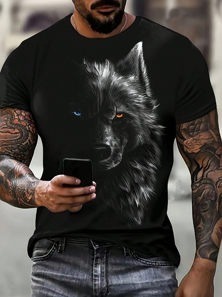 Street Fashion Urban - Farklı Öğrenci Kurt Baskı erkek tişört