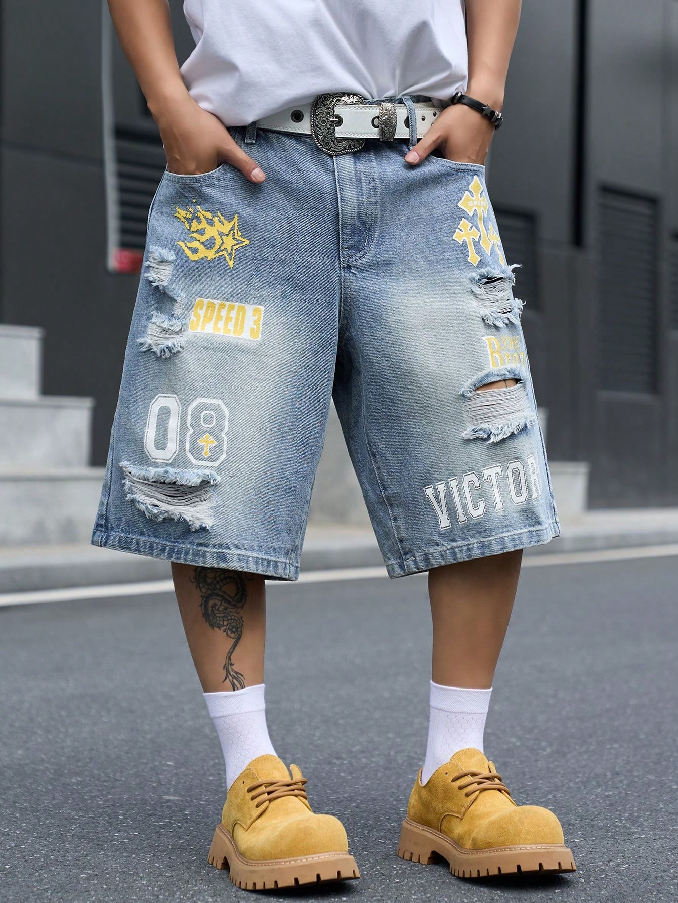 Street Fashion Hip Hop - Erkek Bol Kesim Denim Bermuda Şort,
