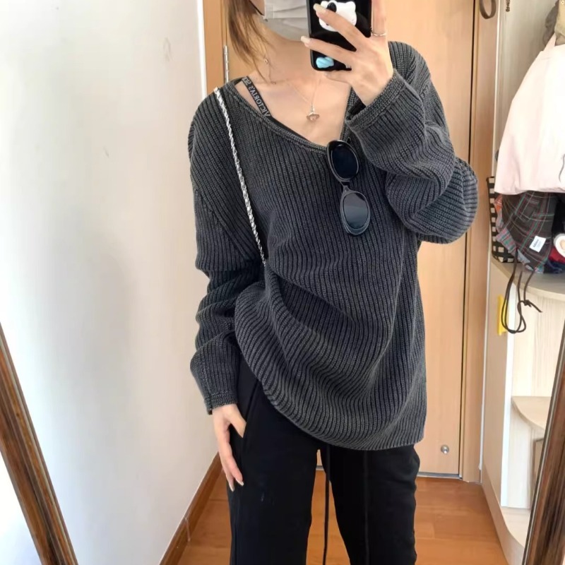 V Yaka Yıkanmış Düz Renk Rahat - Street Fashion Winter 2025 incelemesi ve fiyatı