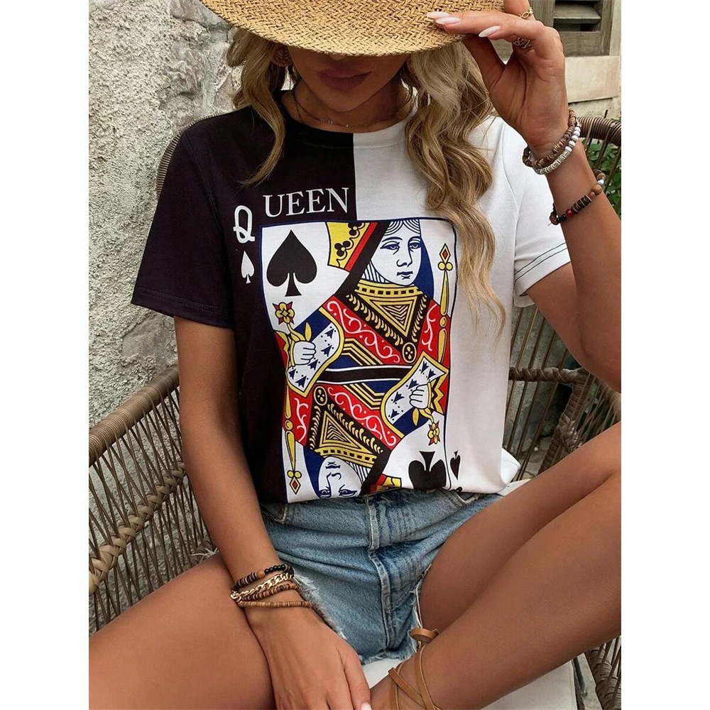 3D Poker Baskı Kadın T-shirt Y - Street Fashion Urban incelemesi ve fiyatı