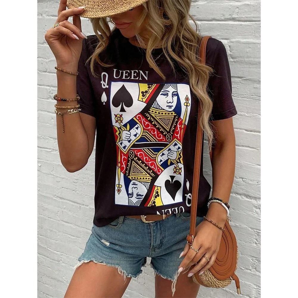 3D Poker Baskı Kadın T-shirt Y - Street Fashion Urban incelemesi ve fiyatı
